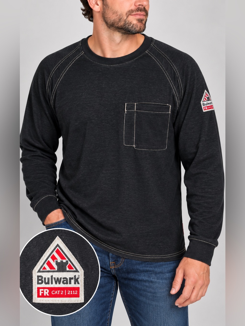 Bulwark iQ Series Men’s Large FR CAT 2 Long Sleeve Work Shirt Black